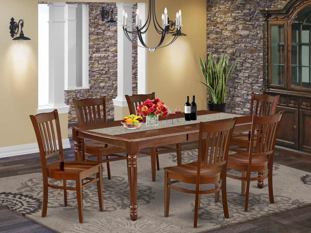 60-78 in. Dover Rectangular Kitchen Table with 18 in. Leaf & Six Wood Seat Kitchen Chairs - Mahogany, 7 Piece