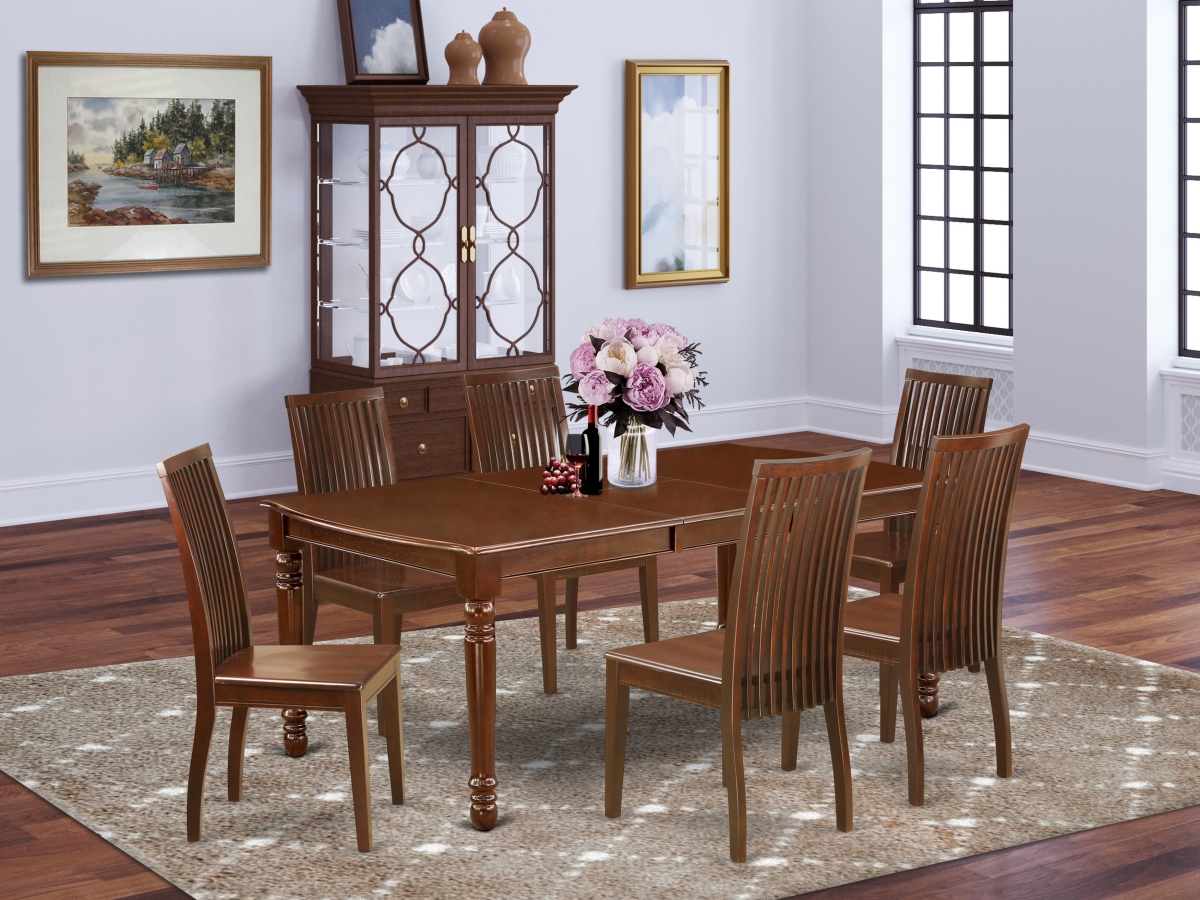 60-78 in. Dover Rectangle Dining Table with 18 in. Self Storing Butterfly Leaf & Six Wood Seat Kitchen Chairs - Mahogany, 7 Piece