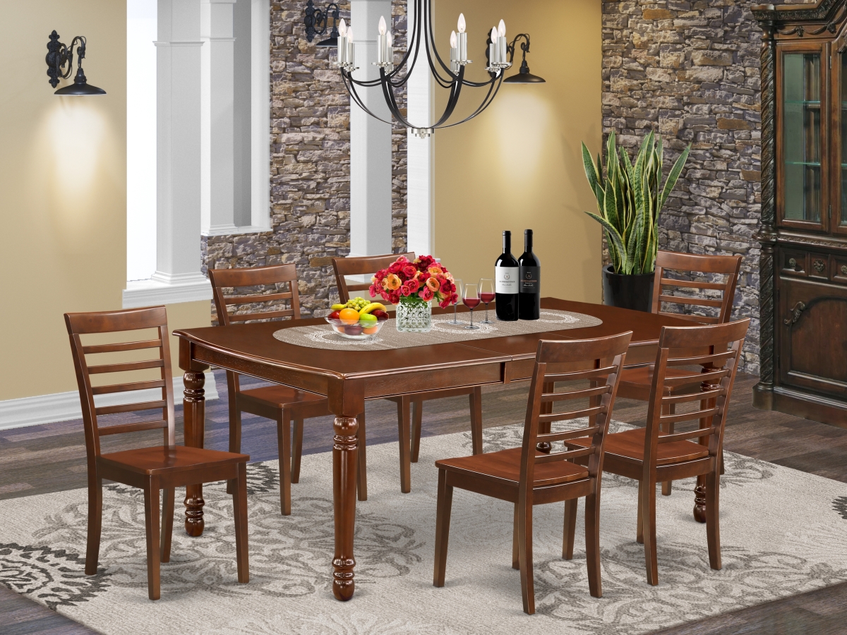 DOML7-MAH-W 60-78 in. Dover Rectangle Dining Table with 18 in. Butterfly Leaf & 6 Wood Seat Chairs - Mahogany, 7 Piece