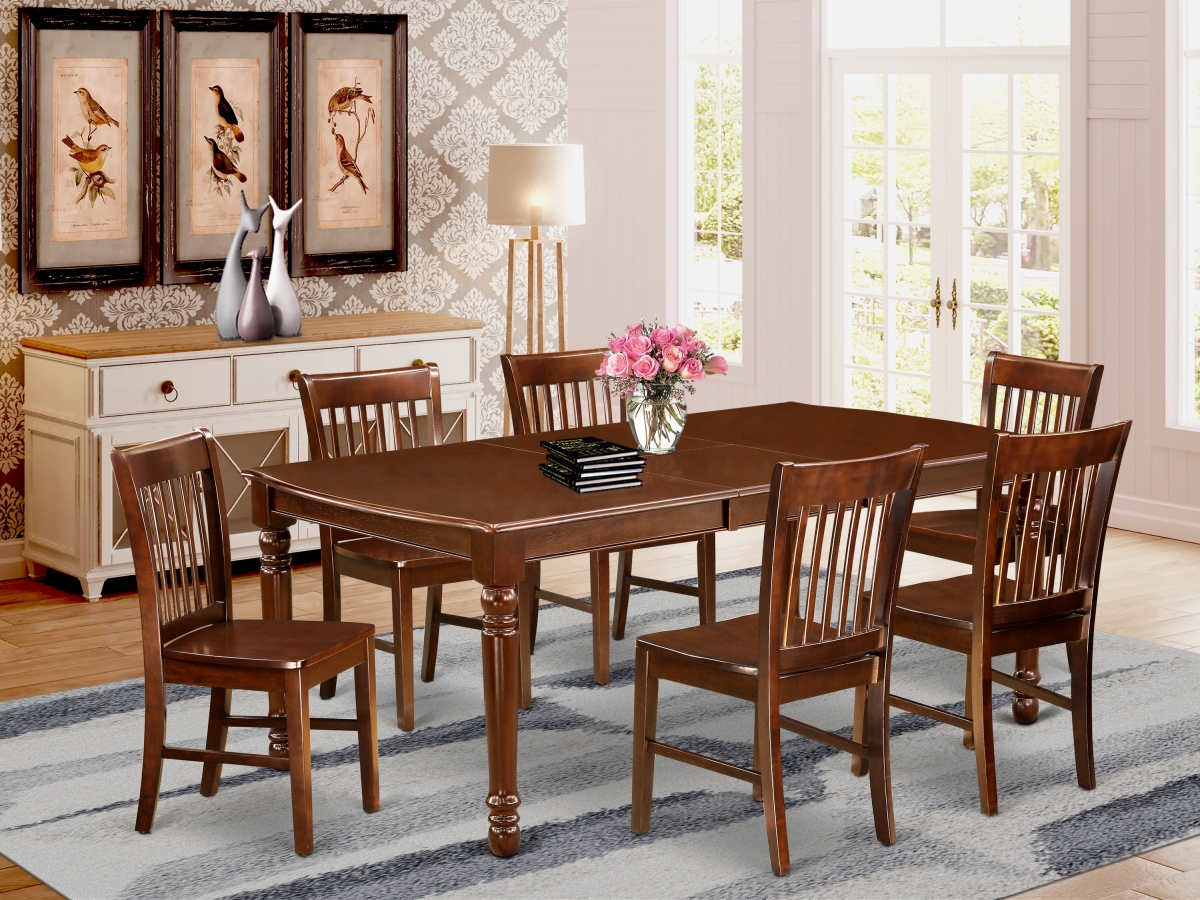 DONO7-MAH-W 60-78 in. Dover Rectangle Dining Room Table with 18 in. Leaf & 6 Wood Seat Kitchen Chairs - Mahogany, 7 Piece