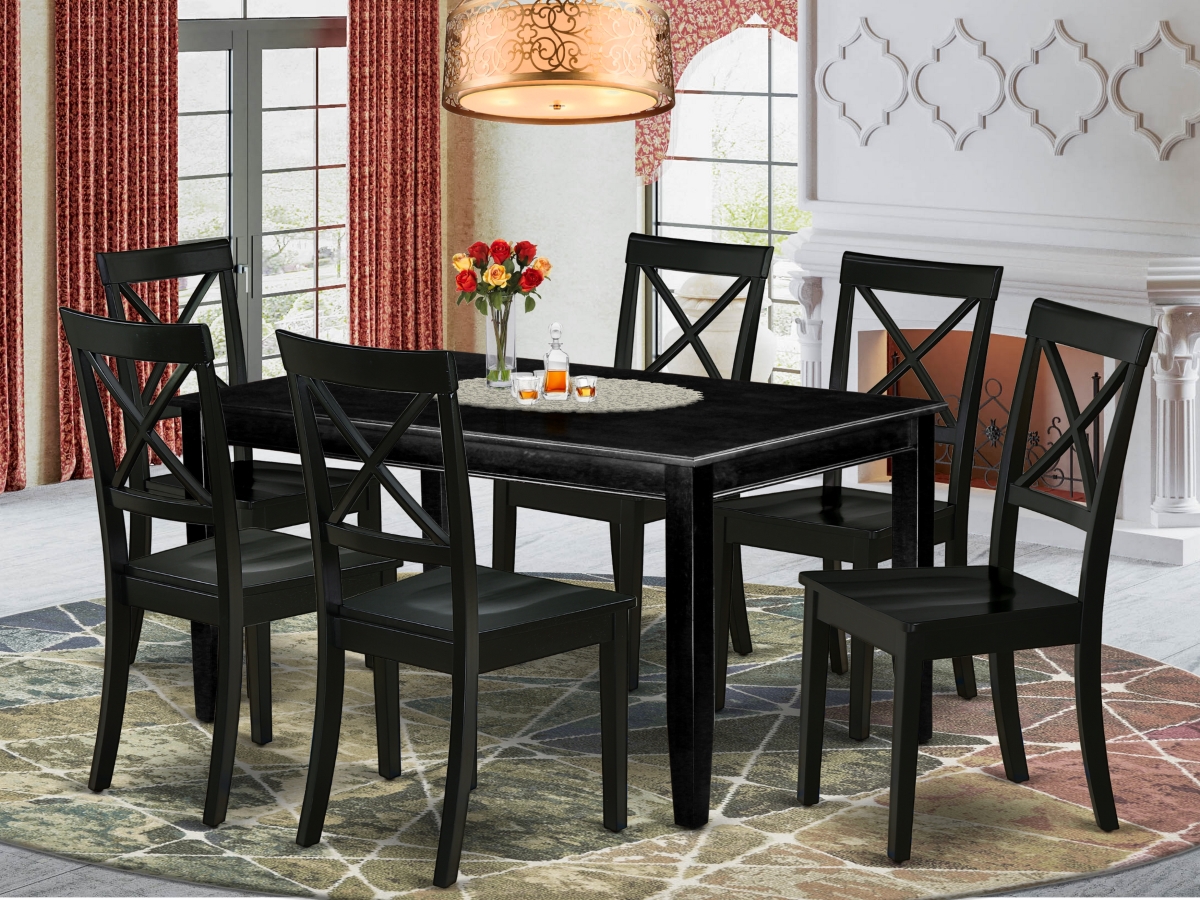 DUBO7-BLK-W 60 in. Dudley Rectangle Family Table & 6 Wood Seat Kitchen Chairs - Black, 7 Piece