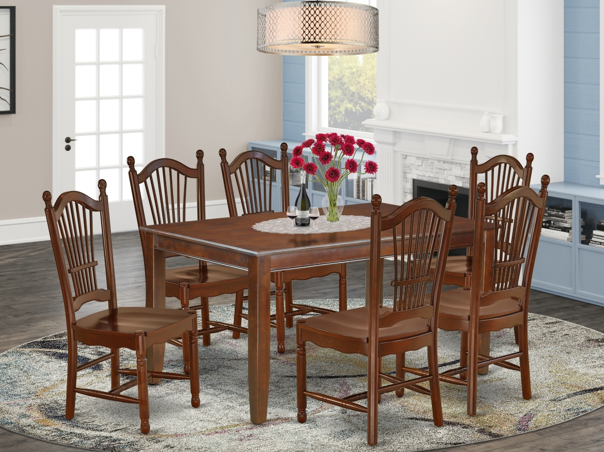 60 in. Dudley Rectangle Dining Room Table & 6 Wood Seat Kitchen Chairs - Mahogany, 7 Piece
