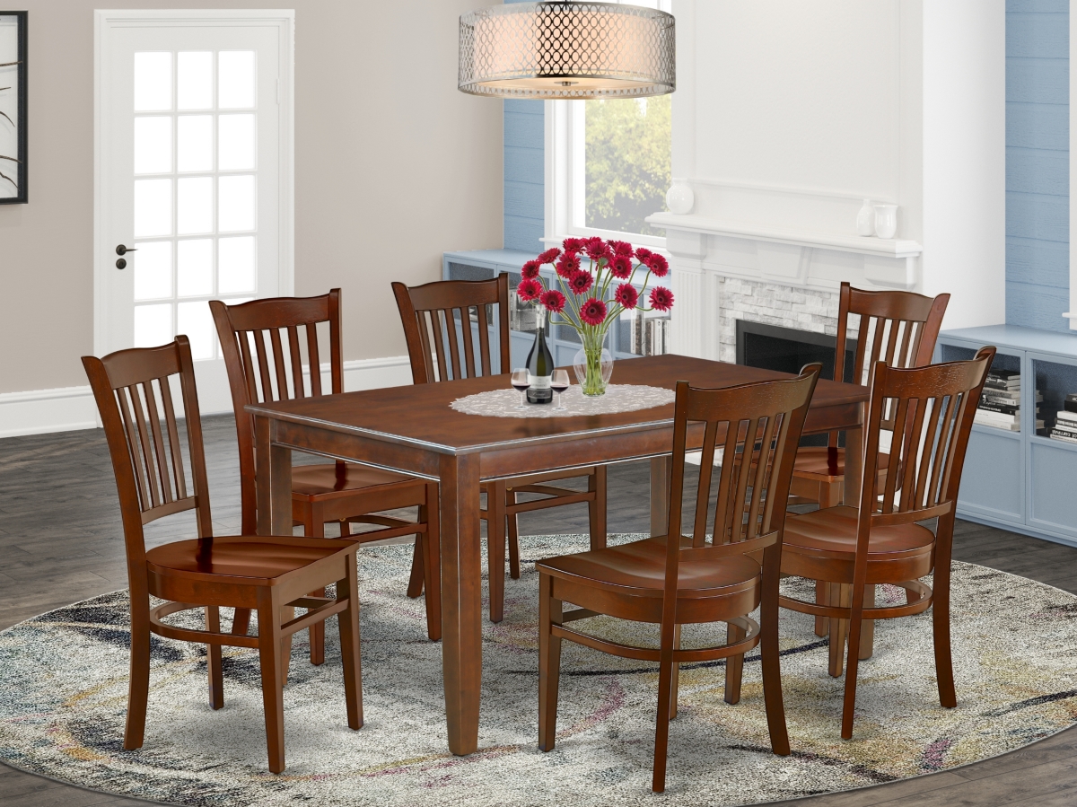 60 in. Dudley Rectangle Table & Six Wood Seat Dining Chairs - Mahogany, 7 Piece