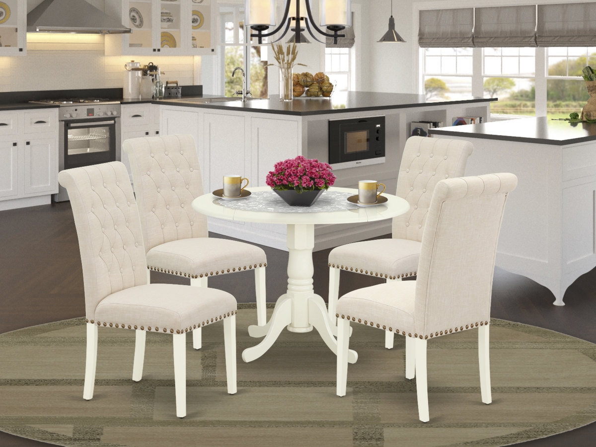 5 Piece Dublin Dining Set - Linen White & Light Beige