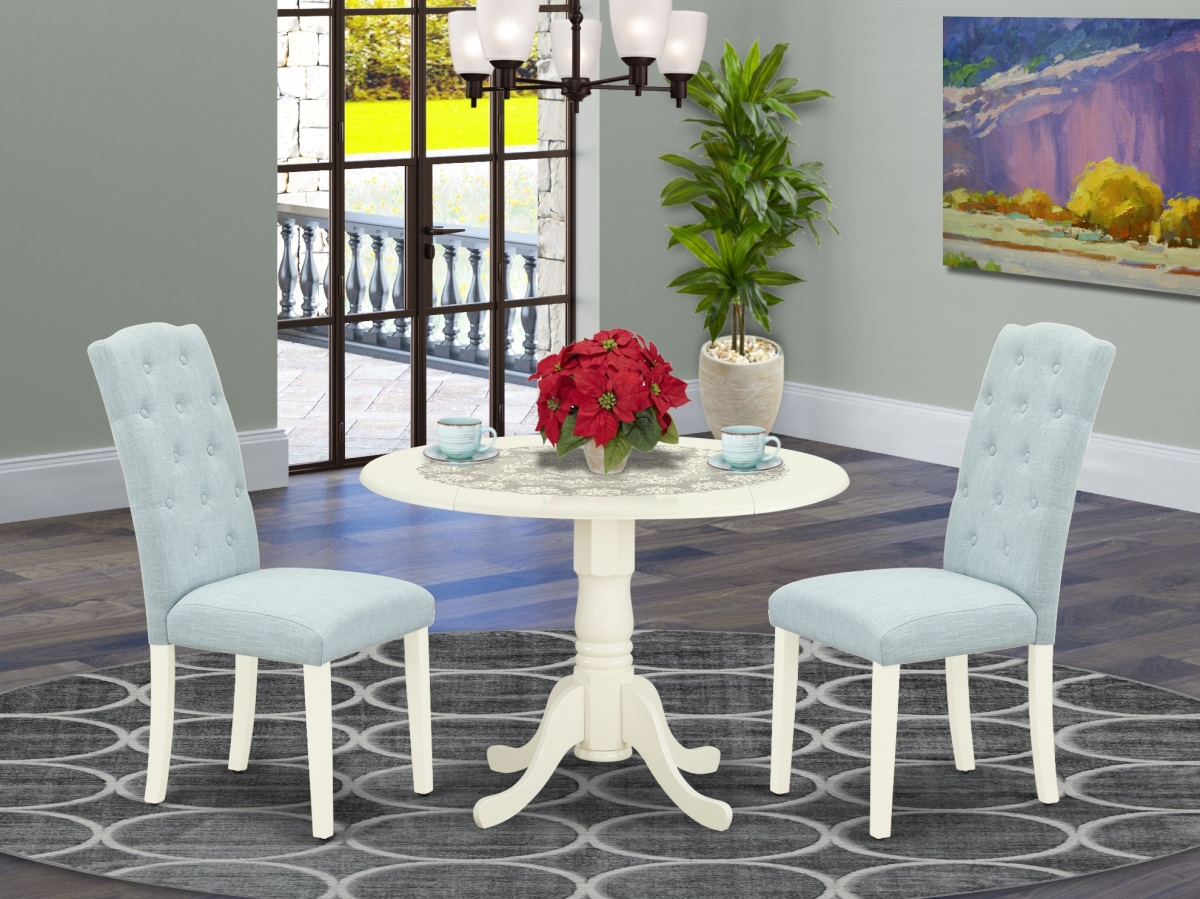 3 Piece Dublin Dinette Set - Linen White & Baby Blue