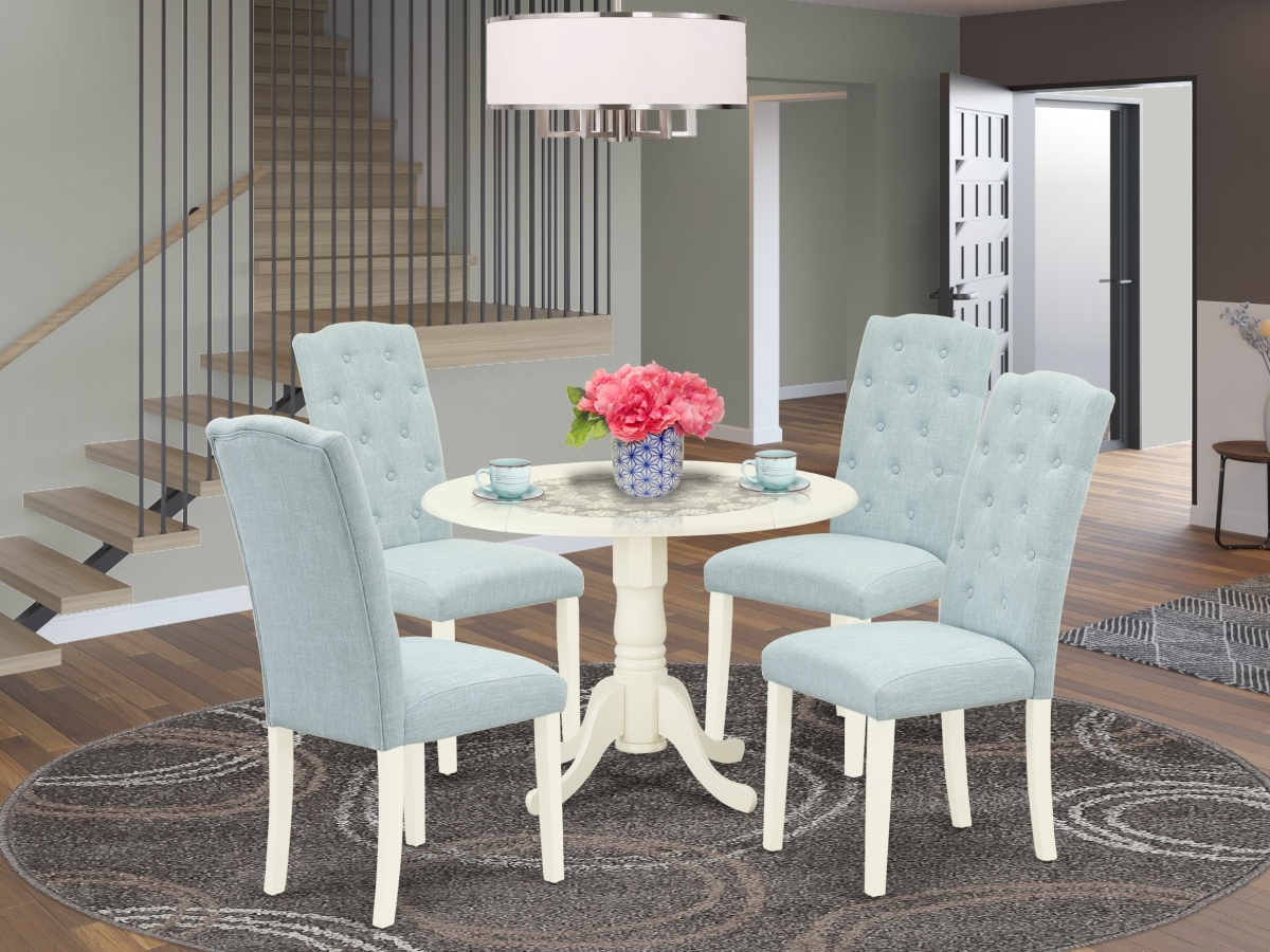 5 Piece Dublin Dining Set - Linen White & Baby Blue