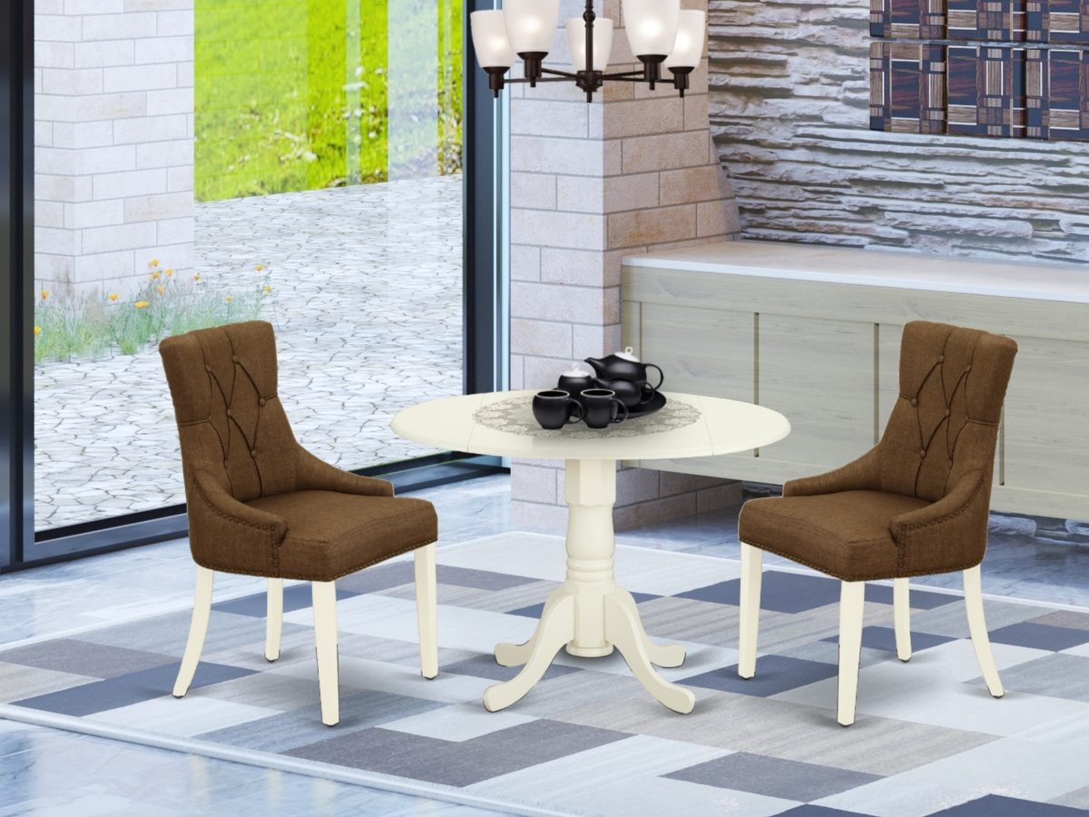 3 Piece Dublin Dinette Set - Linen White & Dark Coffee