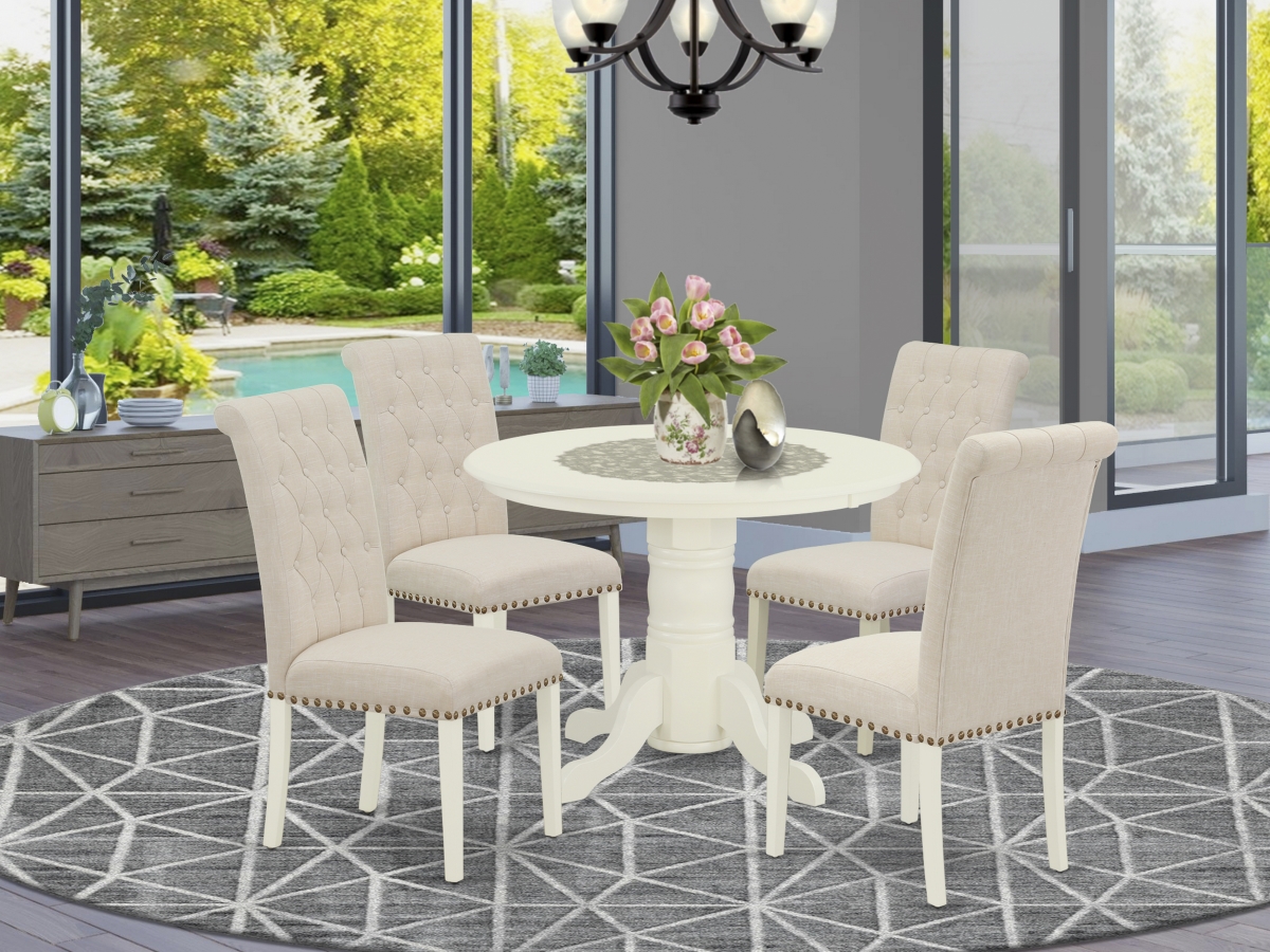 5 Piece Shelton Dining Set - Linen White & Light Beige