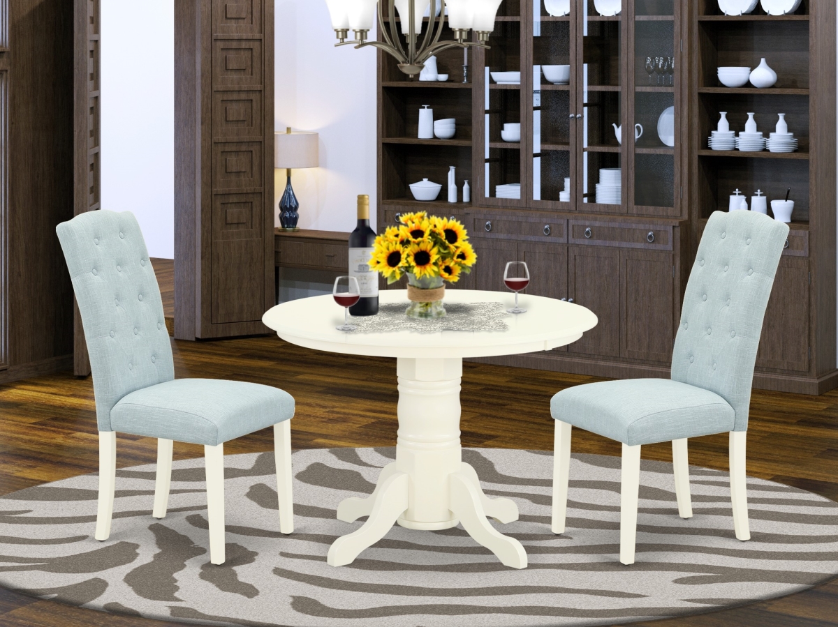 3 Piece Shelton Dinette Set - Linen White & Baby Blue