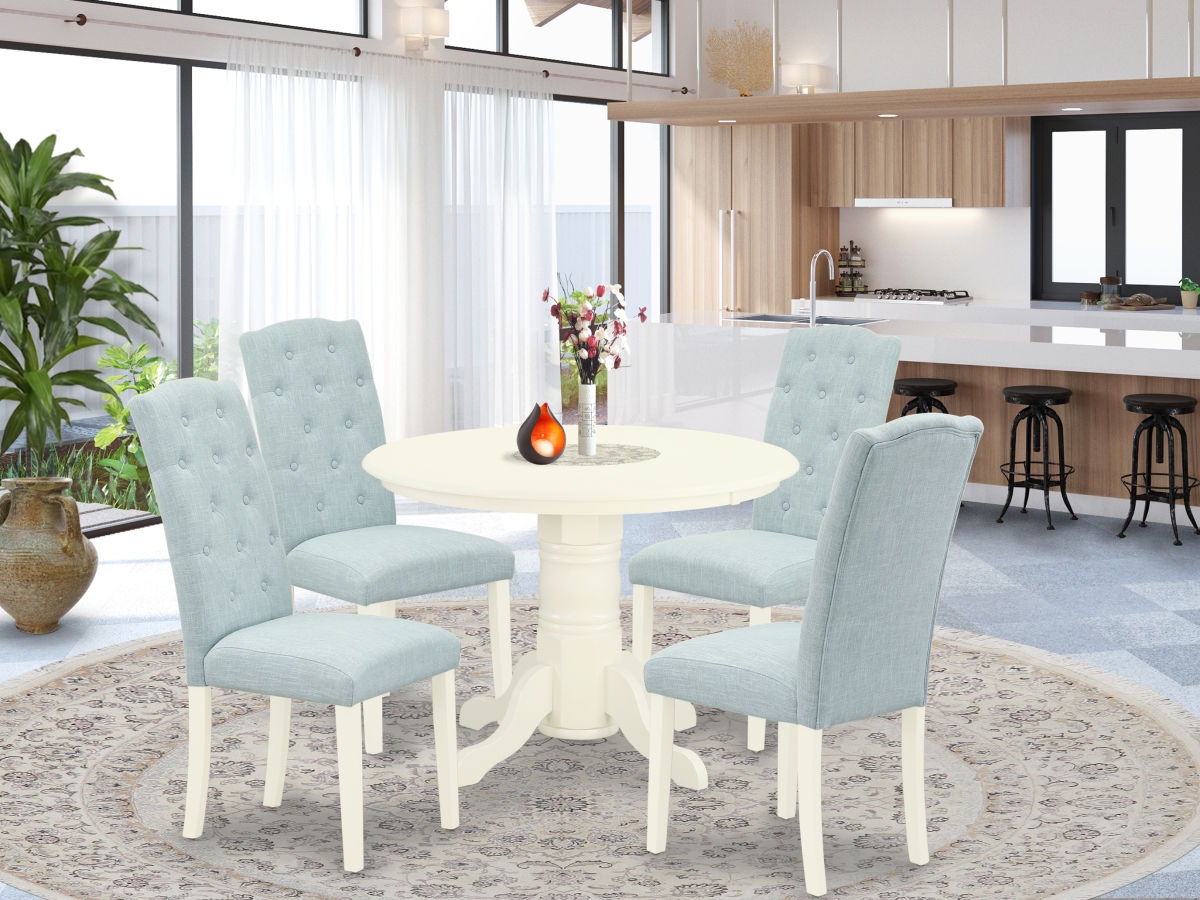 5 Piece Shelton Dining Set - Linen White & Baby Blue