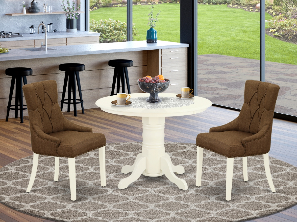 3 Piece Shelton Dinette Set - Linen White & Dark Coffee