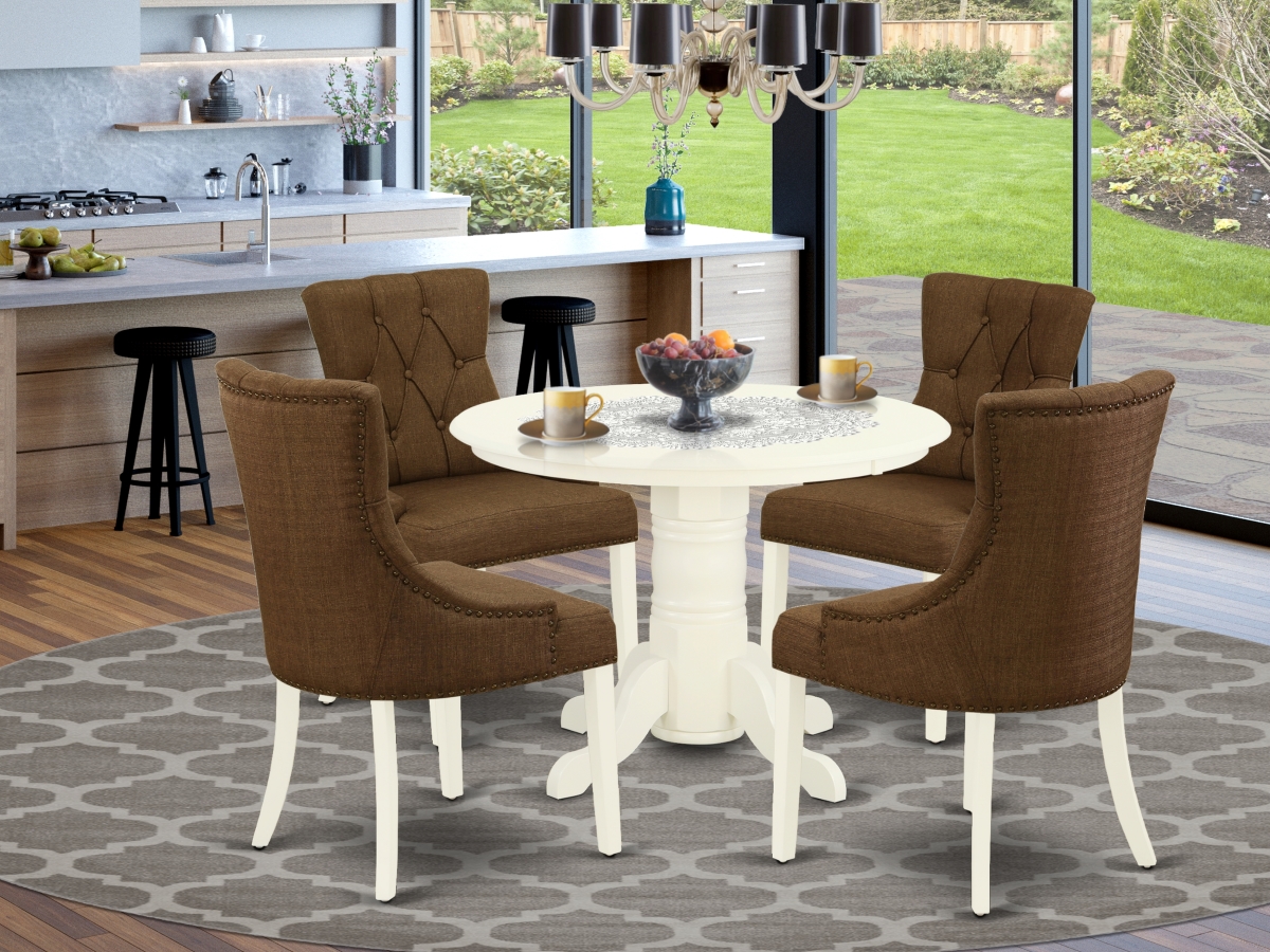 5 Piece Shelton Dining Set - Linen White & Dark Coffee
