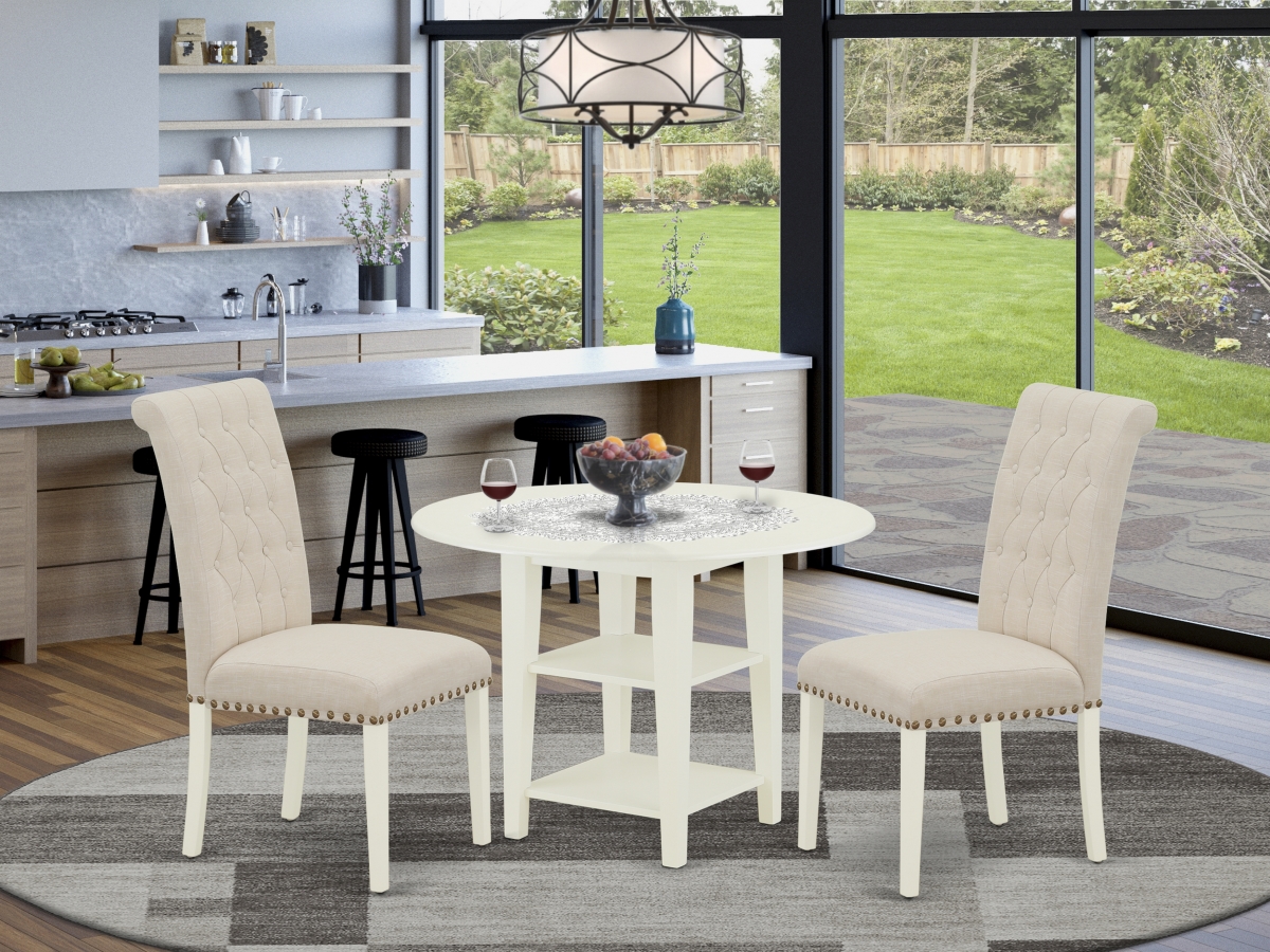 3 Piece Sudbury Dinette Set - Linen White & Light Beige
