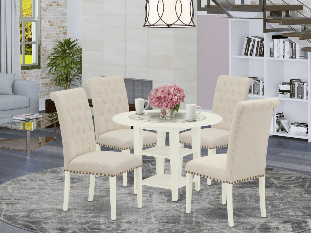 5 Piece Sudbury Dining Set - Linen White & Light Beige