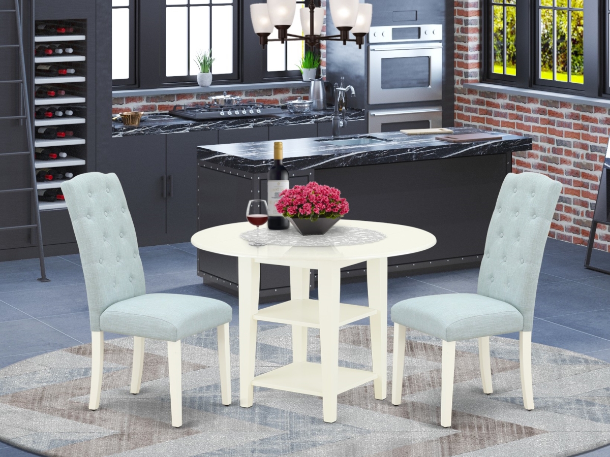 3 Piece Sudbury Dinette Set - Linen White & Baby Blue