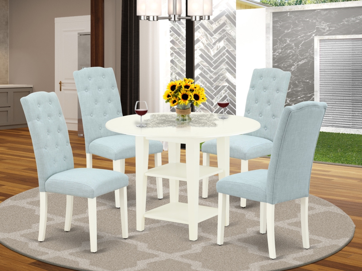 5 Piece Sudbury Dining Set - Linen White & Baby Blue