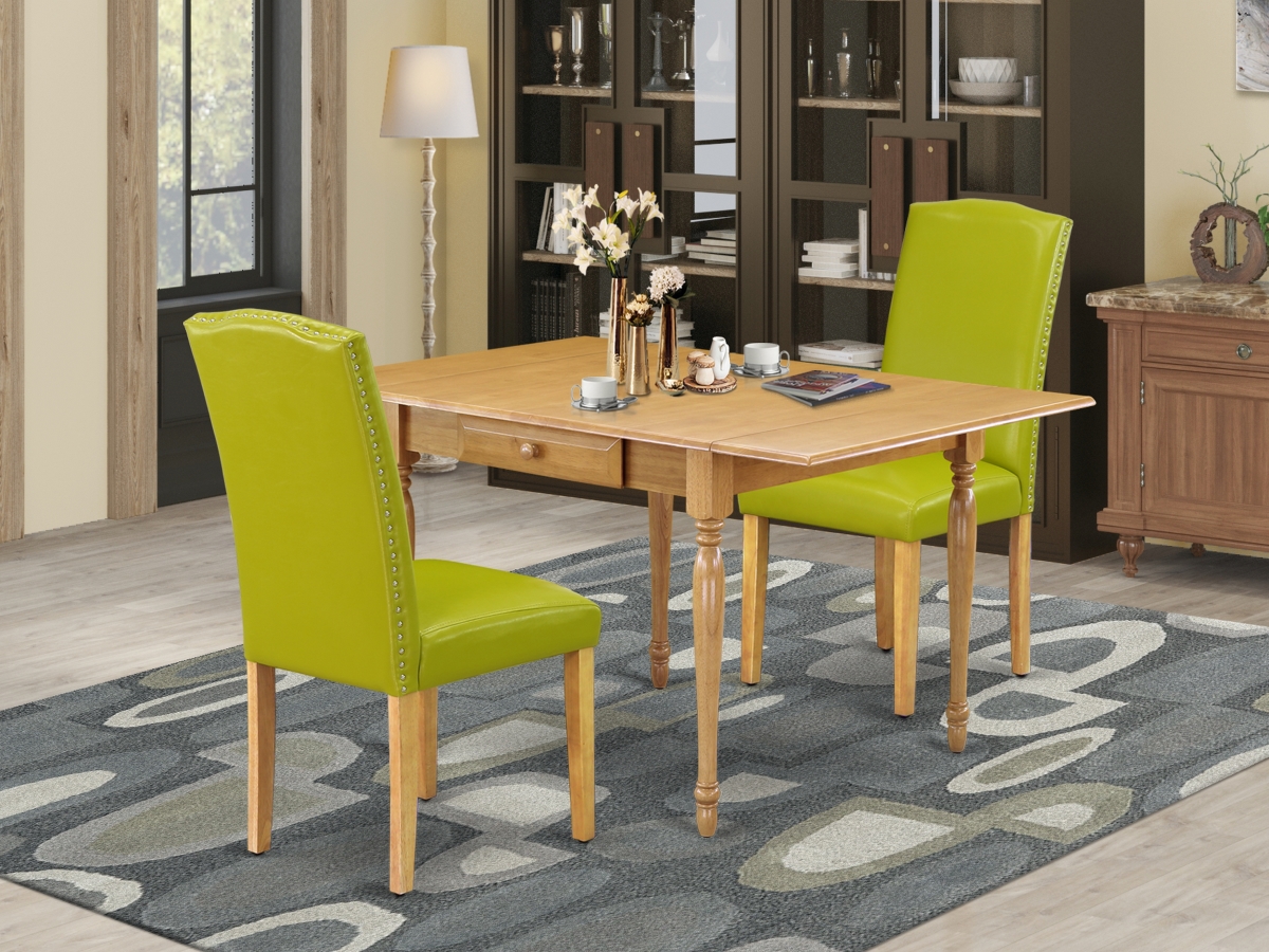 3 Piece Monza Wood Dining Table Set - Oak & Autumn Green
