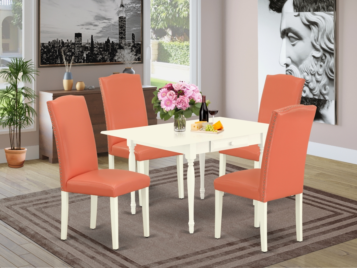 5 Piece Monza Kitchen Table Set - Linen White & Pink Flamingo
