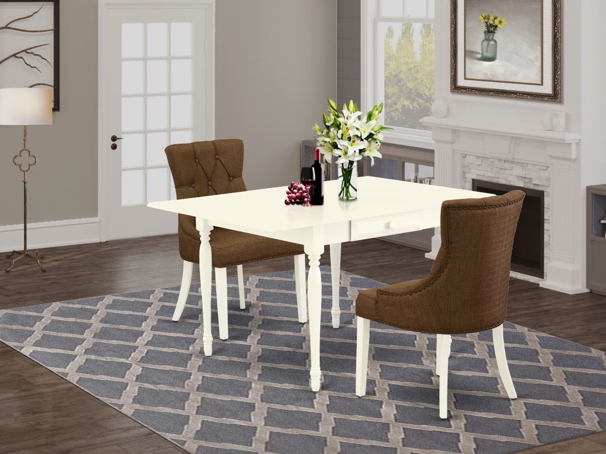 3 Piece Monza Dining Table Set - Linen White & Dark Coffee