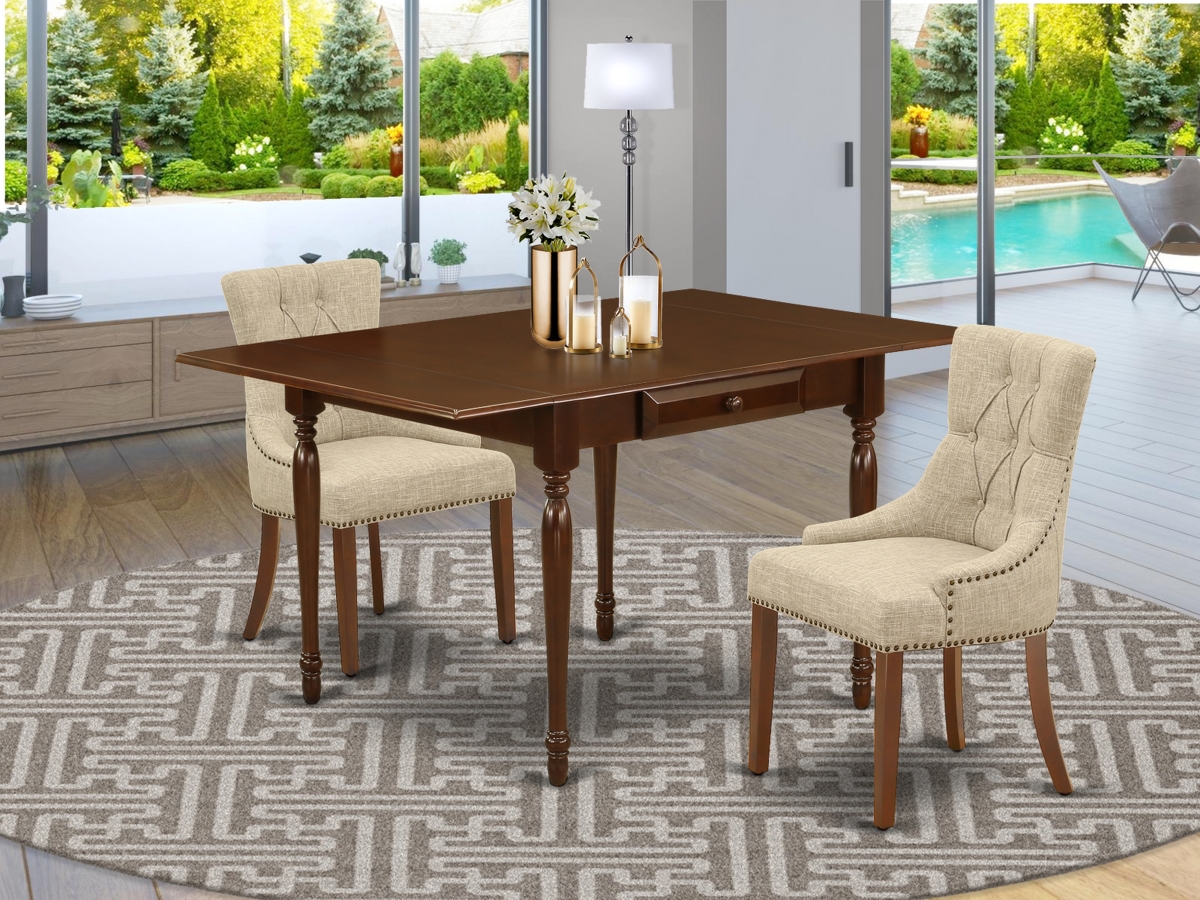 3 Piece Monza Dining Table Set - Mahogany & Doeskin