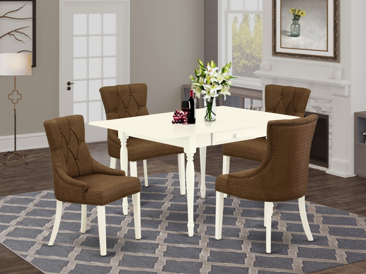 5 Piece Monza Dinette Set - Linen White & Dark Coffee