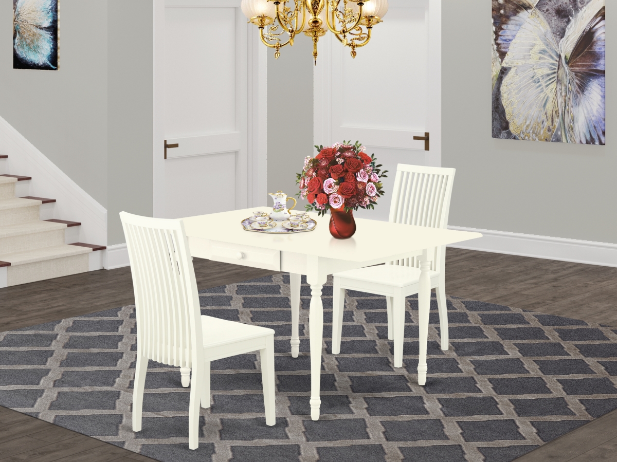 3 Piece Monza Wood Dining Table Set - Linen White