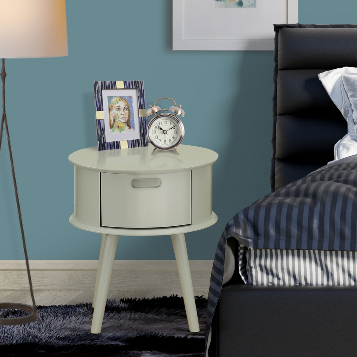 Gordon Round Night Stand End Table with Drawer - Urban Gray