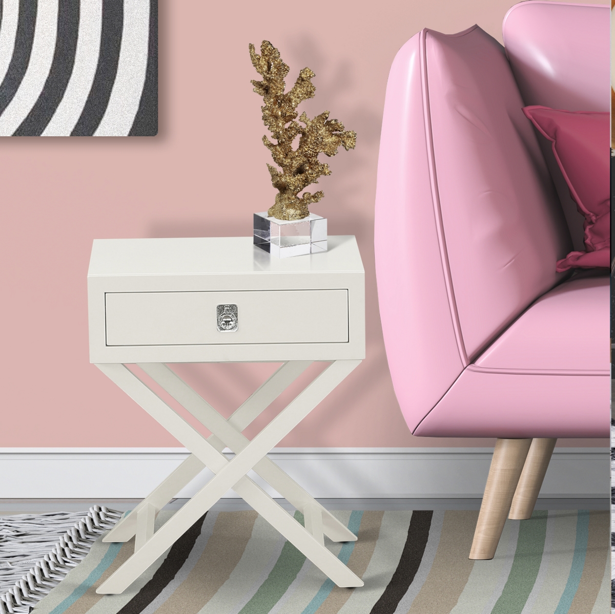 Hamilton Square Night Stand End Table with Drawer - White