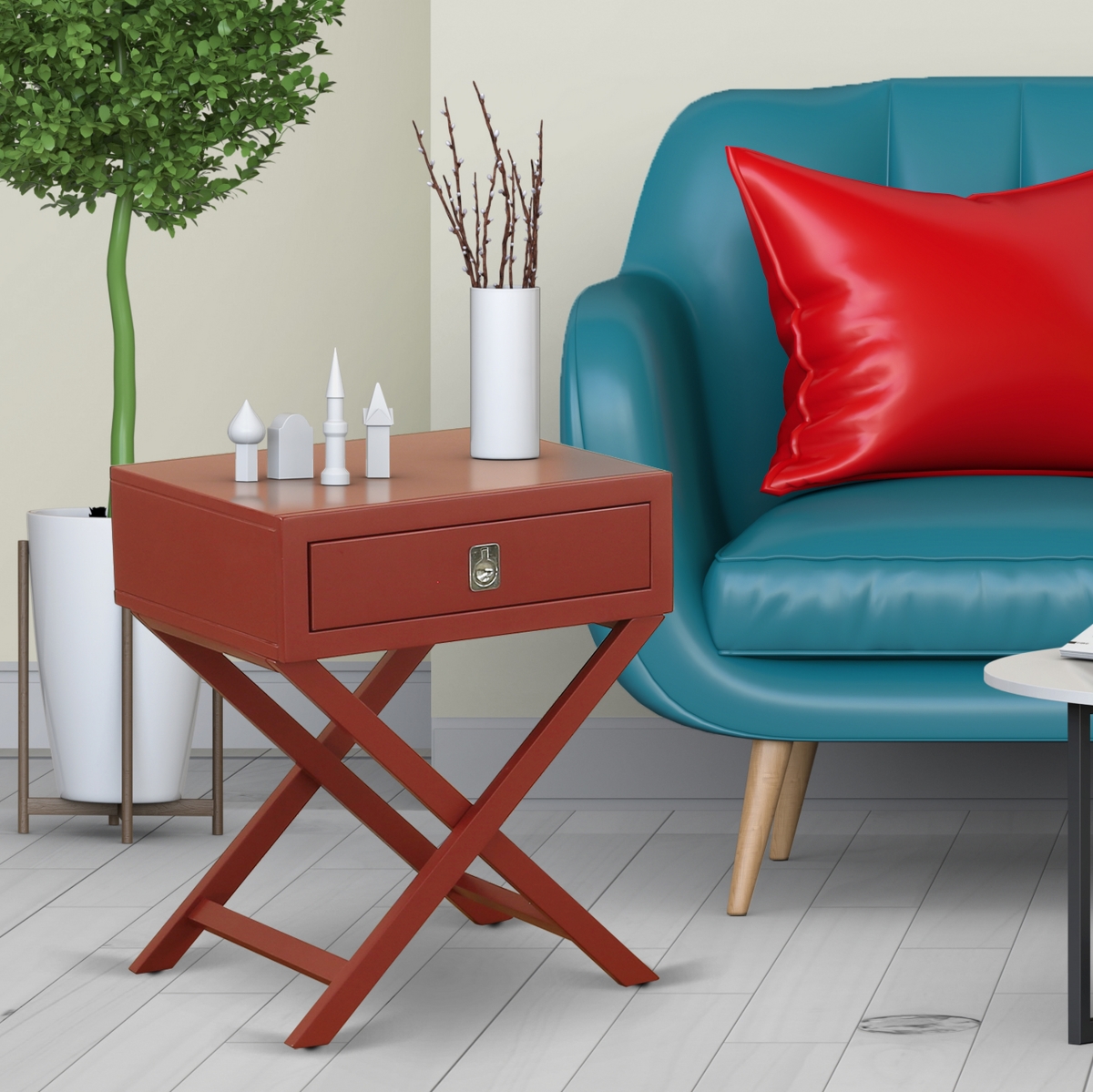 Hamilton Square Night Stand End Table with Drawer - Burgundy