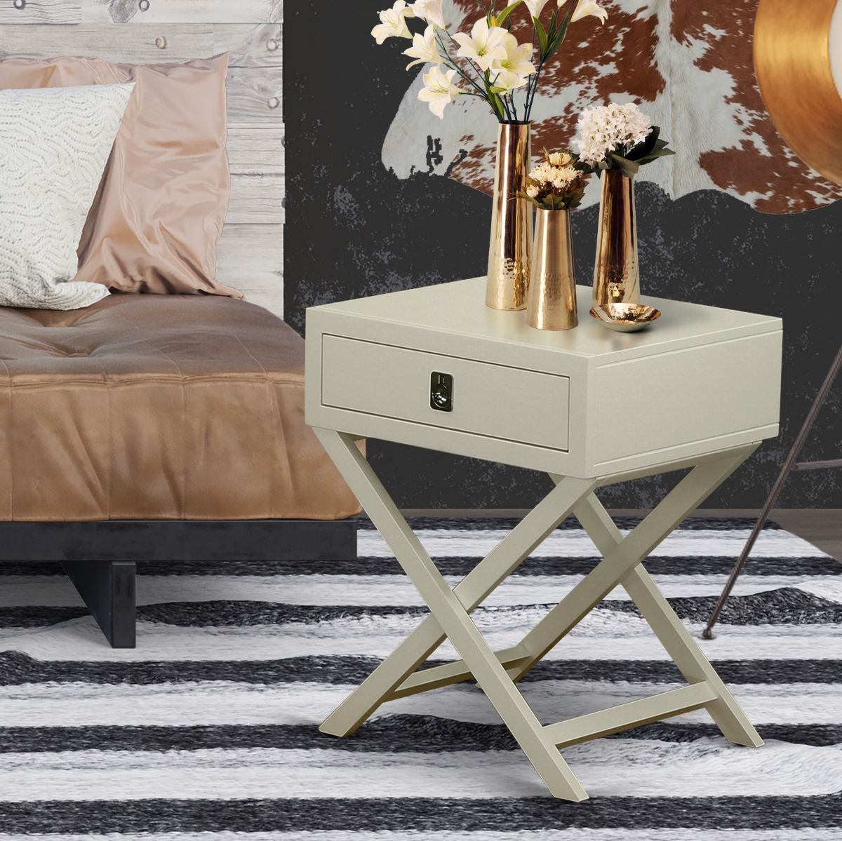 Hamilton Square Night Stand End Table with Drawer - Urban Gray