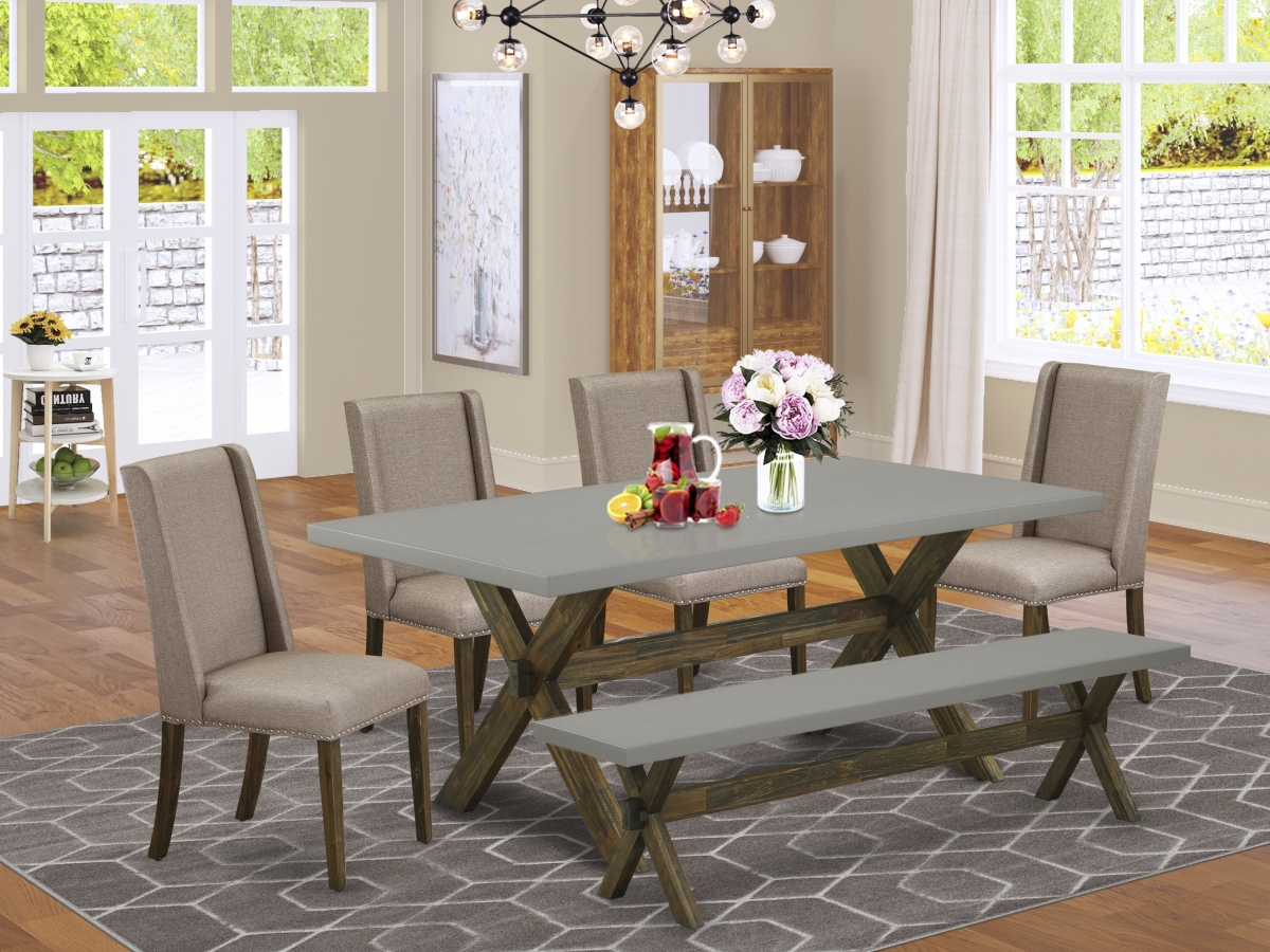 6 Piece X-Style Kitchen Table Set - Dark Khaki