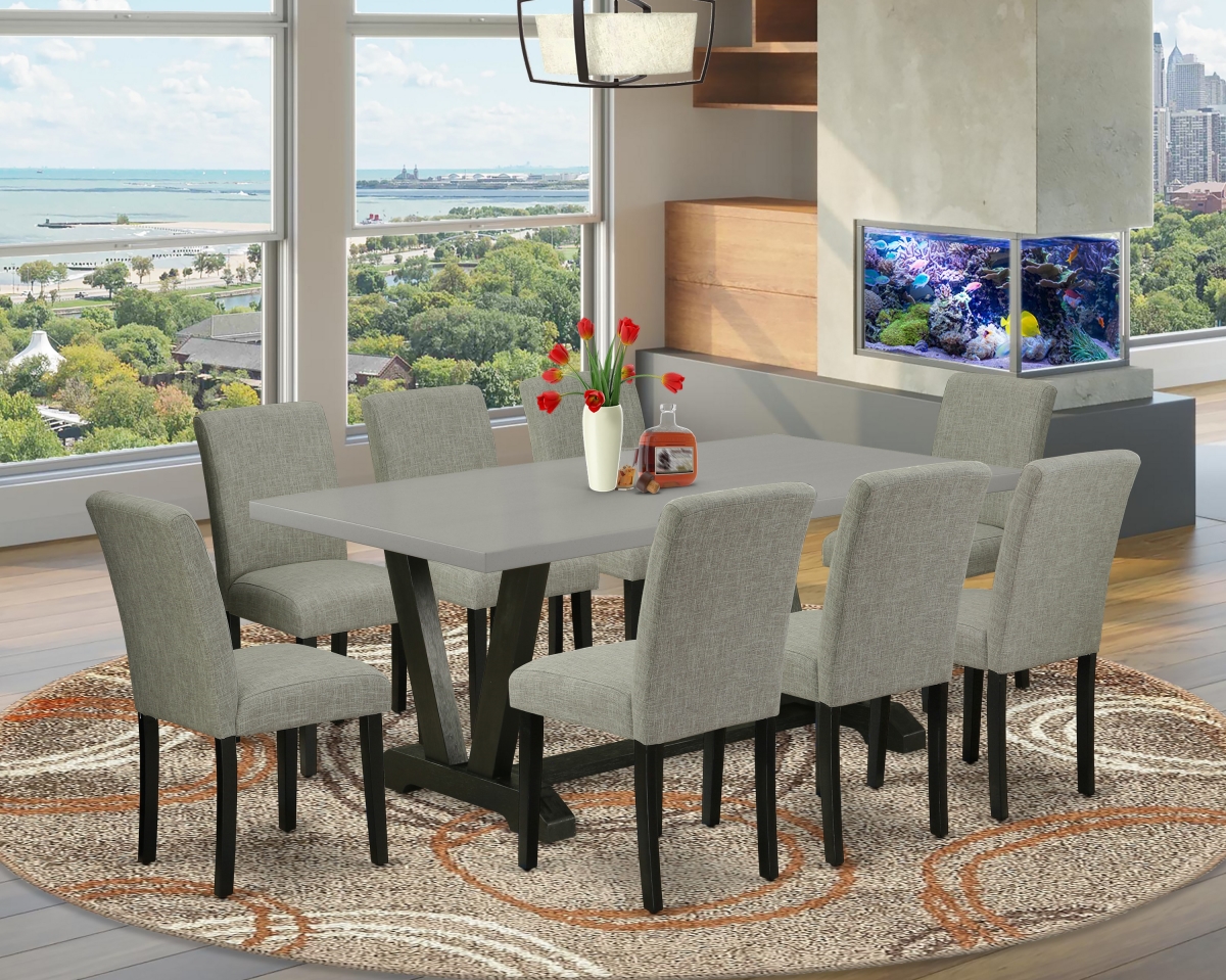 9 Piece V-Style Dinette Room Set - Shitake & Cement