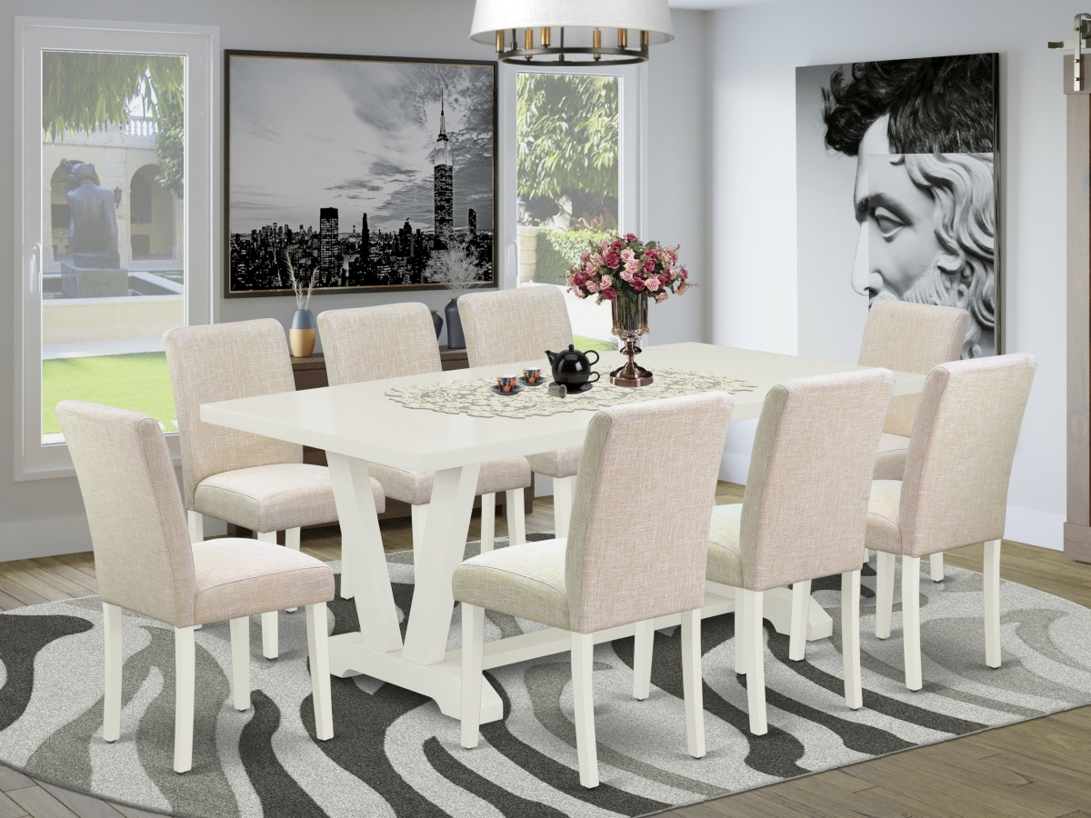 9 Piece V-Style Dining Room Set - Light Beige