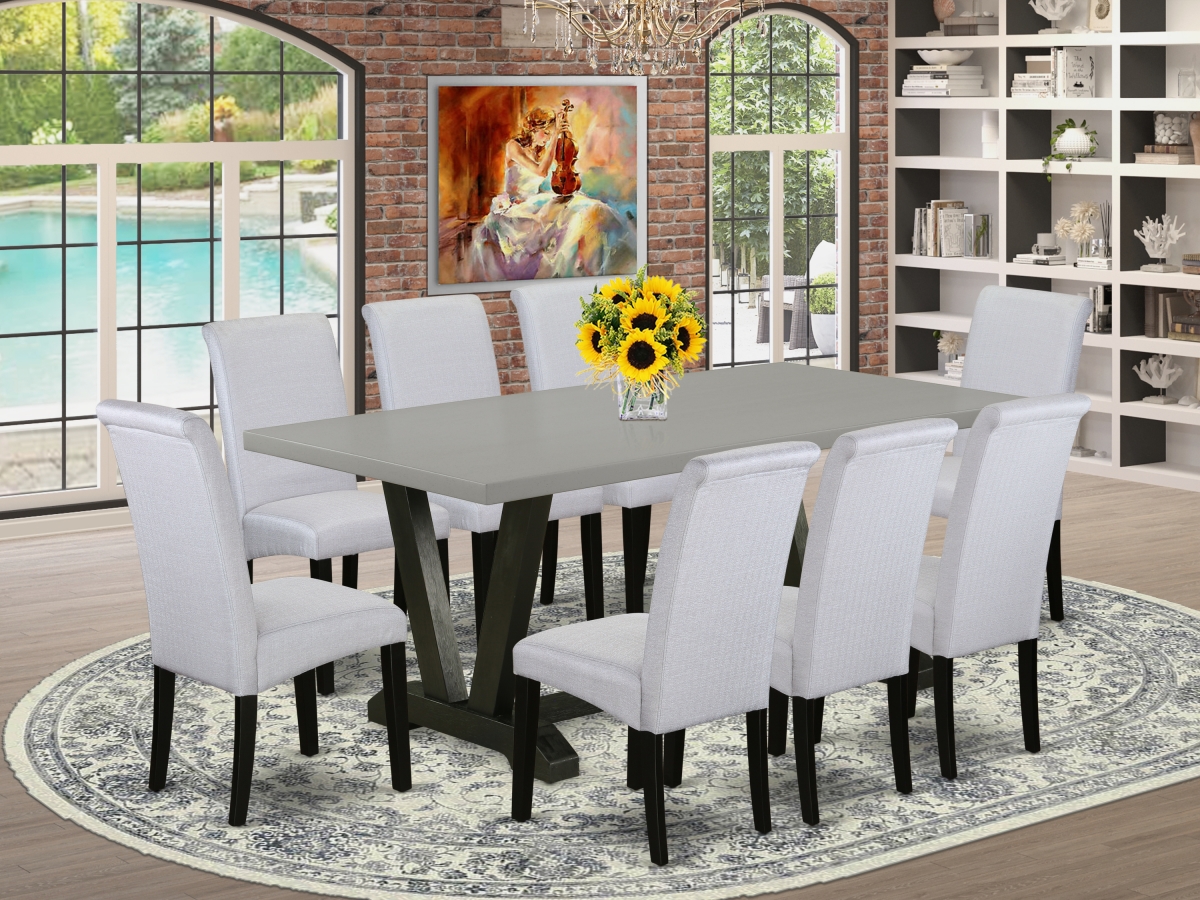9 Piece V-Style Dining Table Set - Gray & Cement