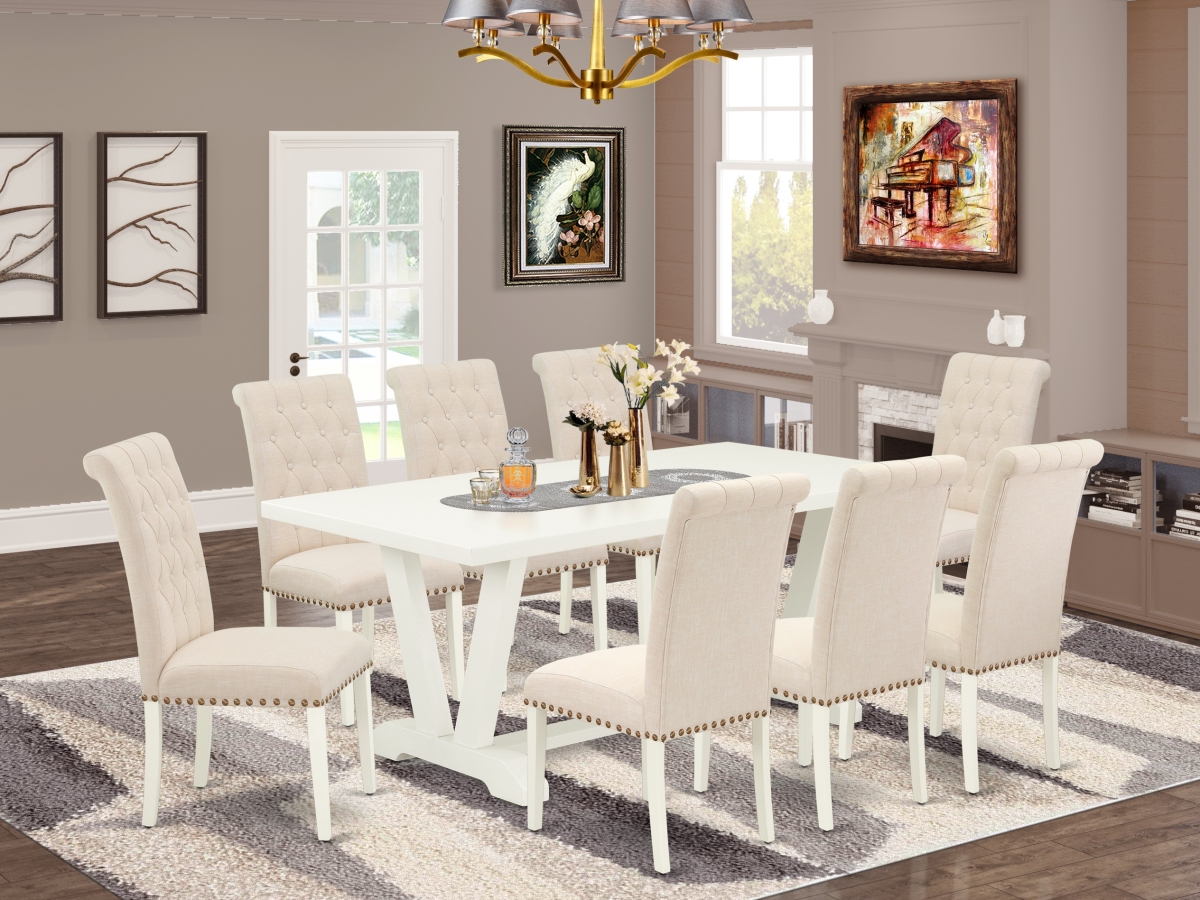 9 Piece V-Style Small Dining Table Set - Dark Shitake