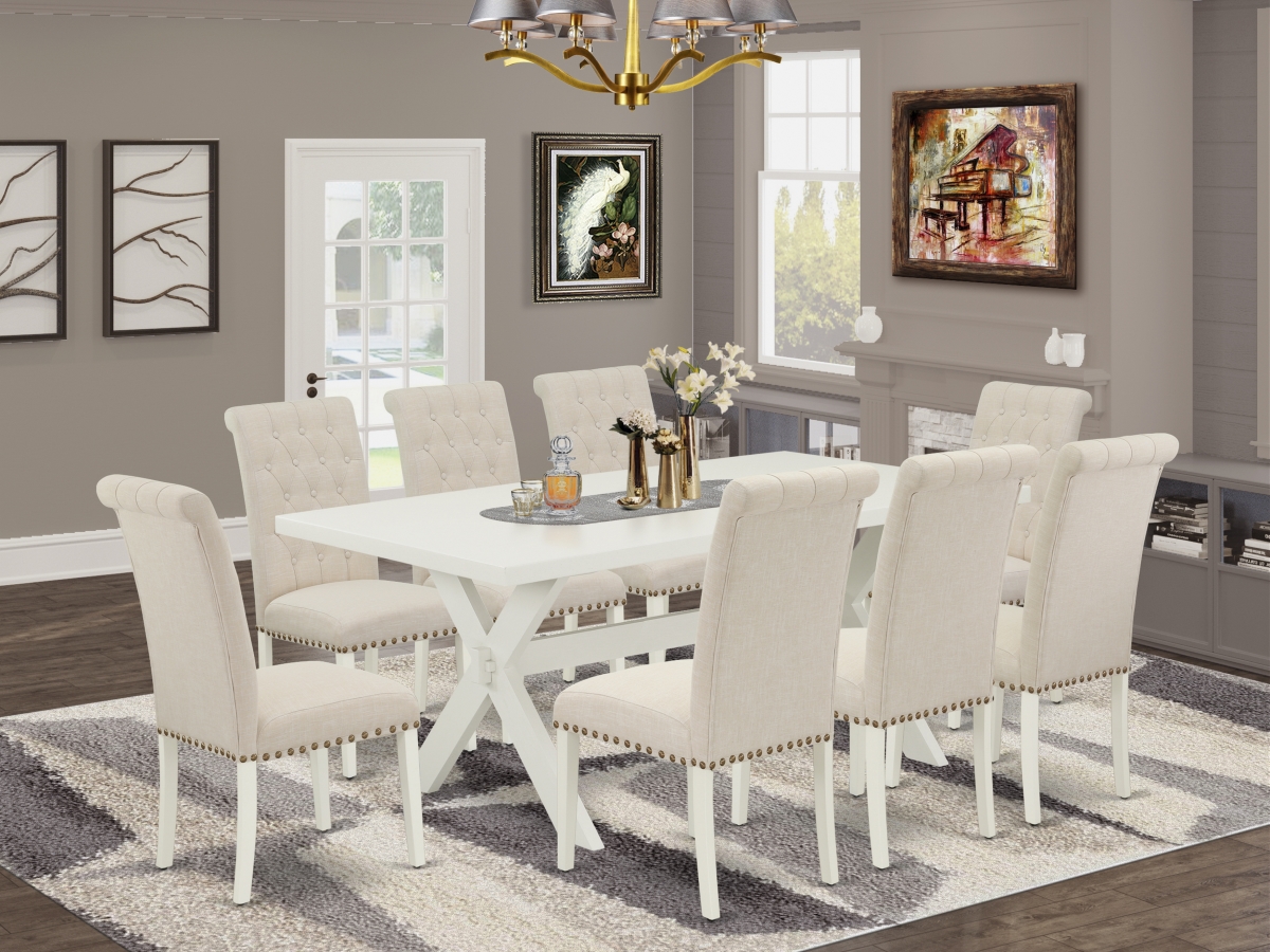 9 Piece X-Style Modern Dining Table Set - Ligh Beige -  GSI Homestyles, HO2246344