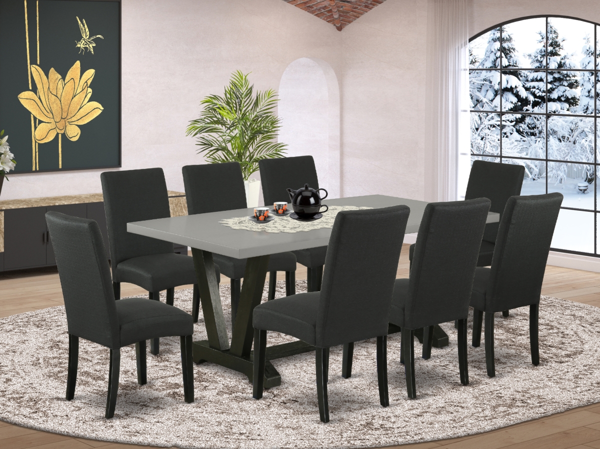 9 Piece V-Style Kitchen Furniture Set - Black
