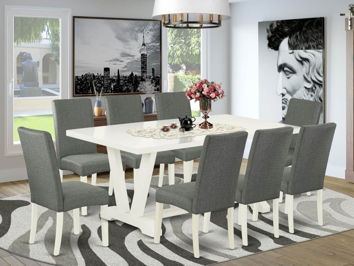9 Piece V-Style Kitchen Table Set - Gray Smoke