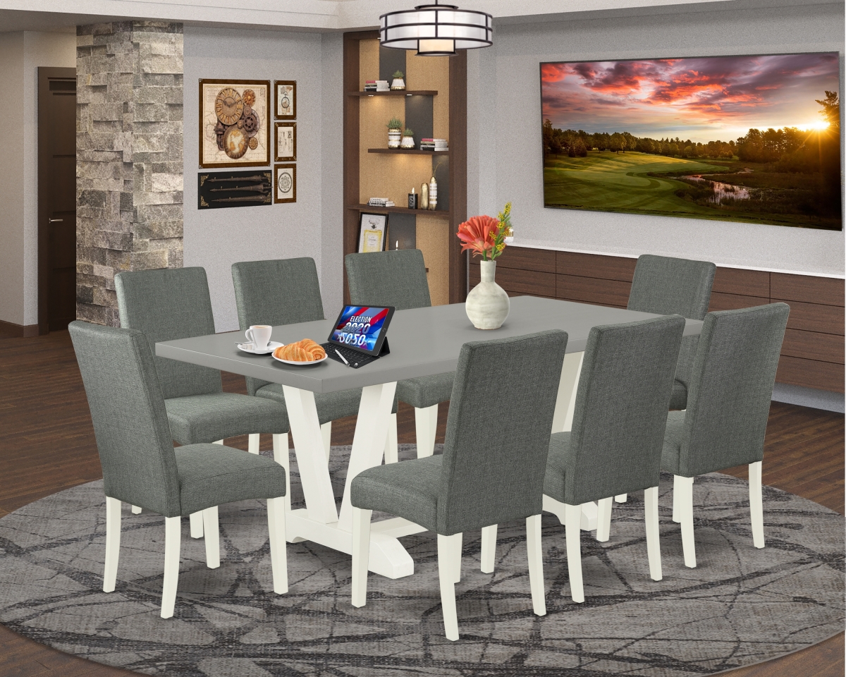 9 Piece V-Style Dining Room Set - Gray & Cement