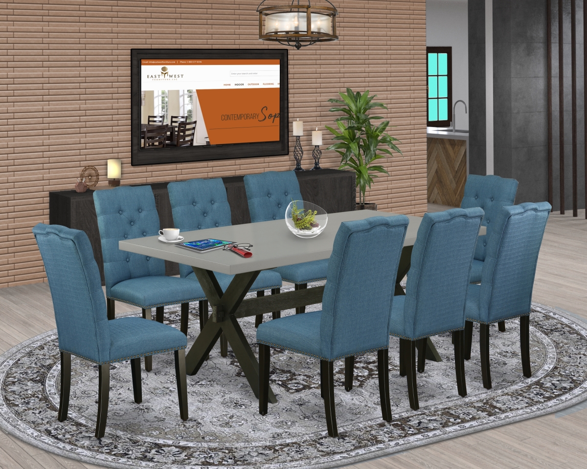 9 Piece X-Style Dining Room Set - Wire Brushed Black
