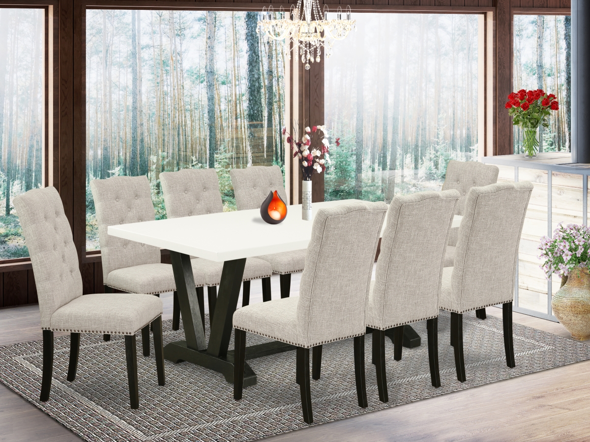 9 Piece V-Style Dining Room Set - Doeskin