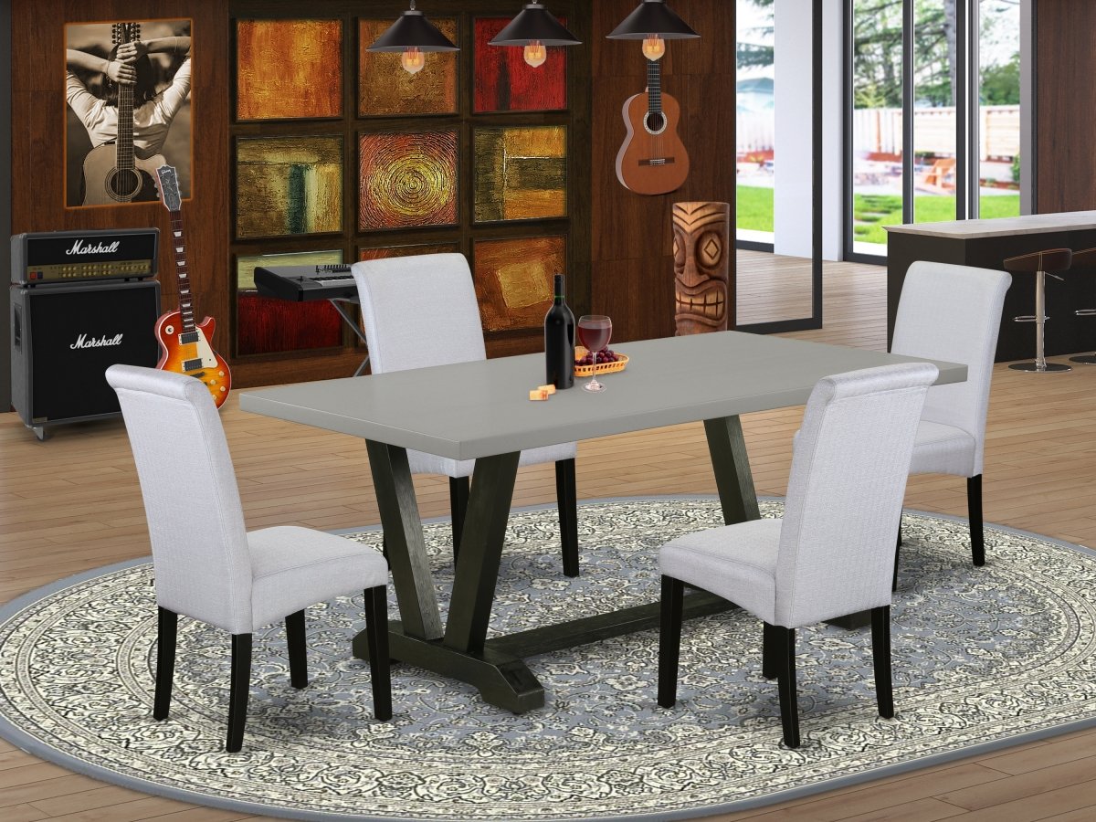 V697BA105-5 5 Piece V-Style Modern Dining Table Set - Gray & Cement -  East West Furniture