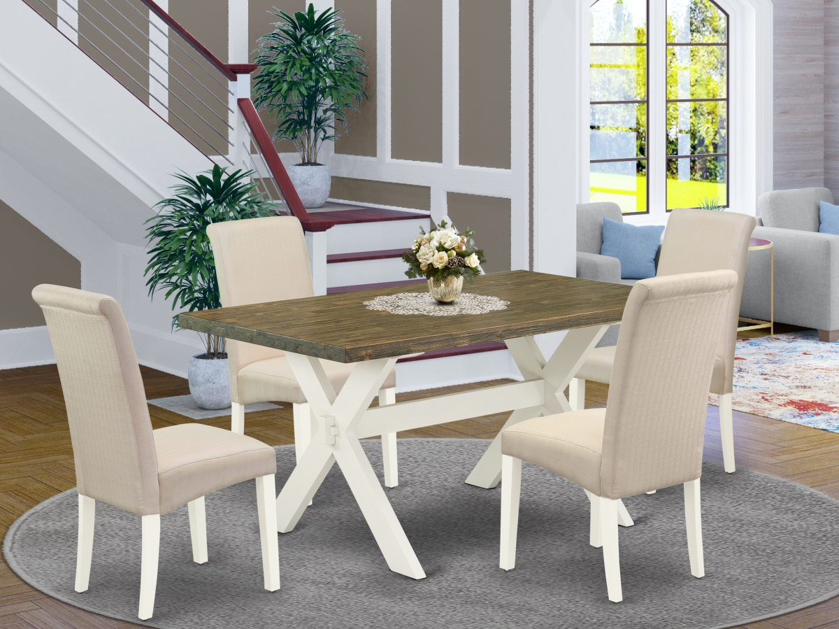 X076BA201-5 5 Piece X-Style Dining Room Set - Linen White -  East West Furniture