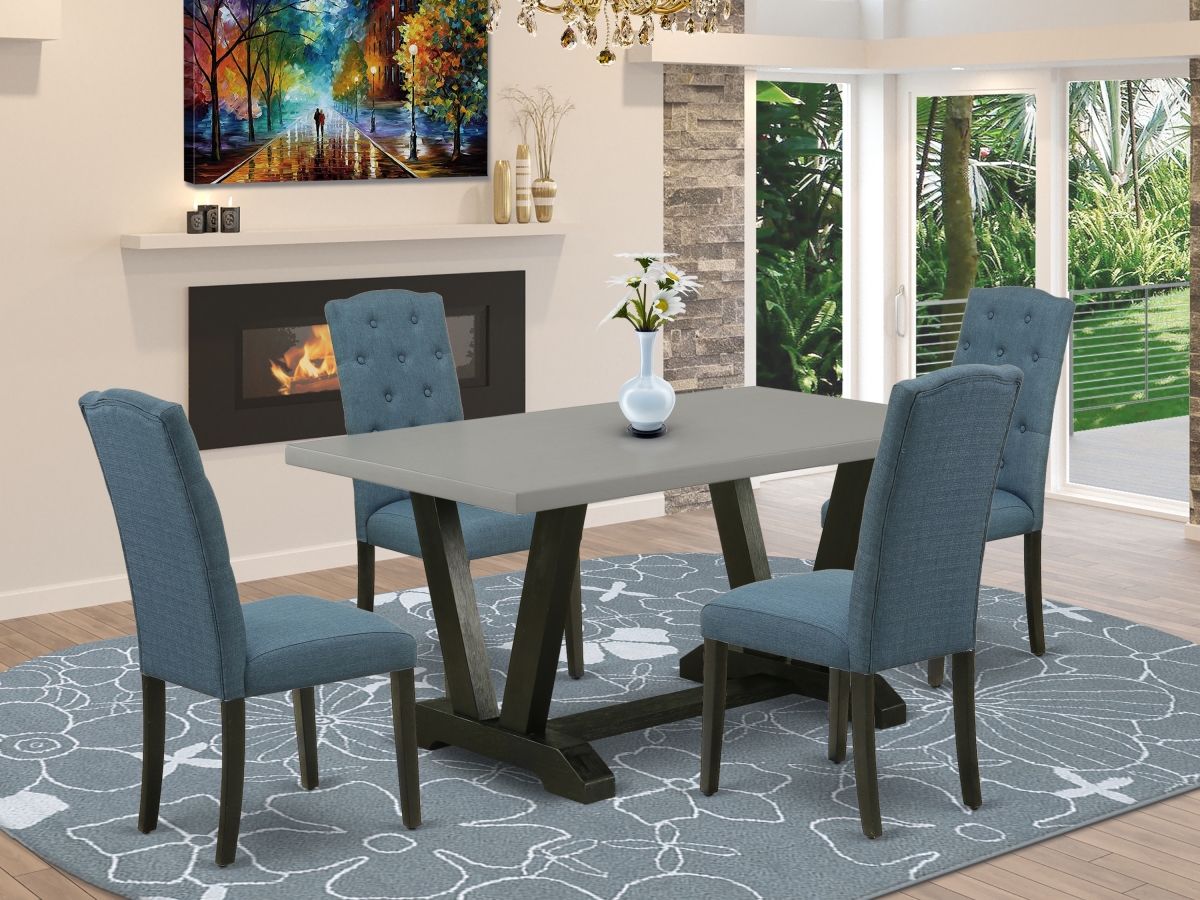 5 Piece V-Style Dinette Room Set - Blue & Cement