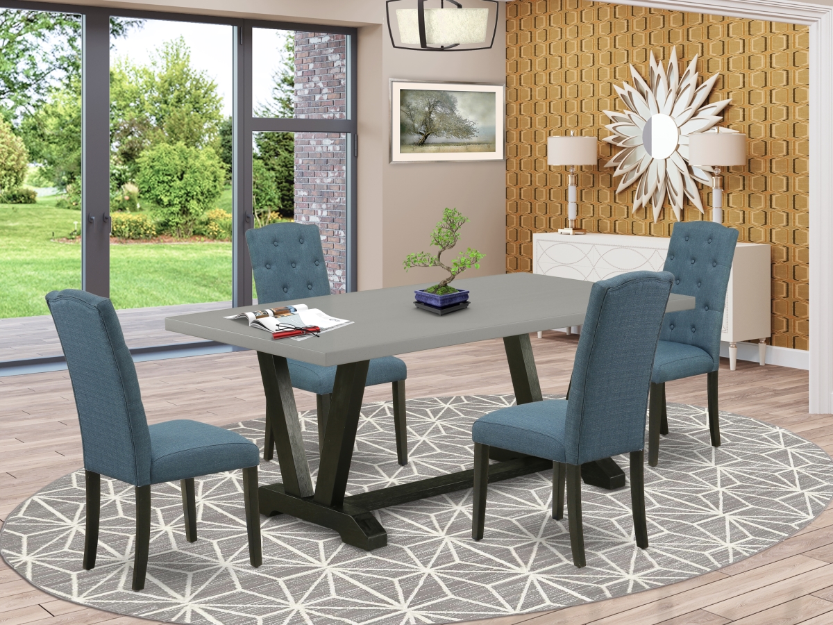 5 Piece V-Style Dining Room Table Set - Blue & Cement