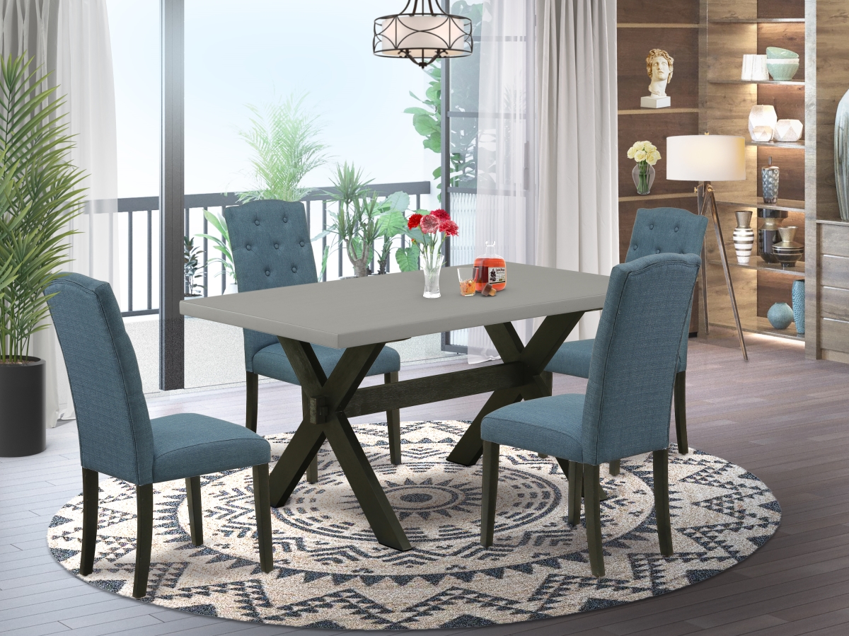 X696CE121-5 5 Piece X-Style Kitchen Dining Room Set - Blue & Cement -  East West Furniture