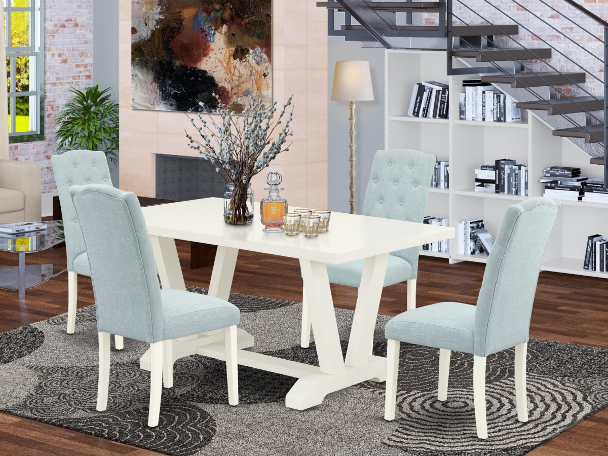 V026CE215-5 5 Piece V-Style Dining Room Table Set - Linen White -  East West Furniture