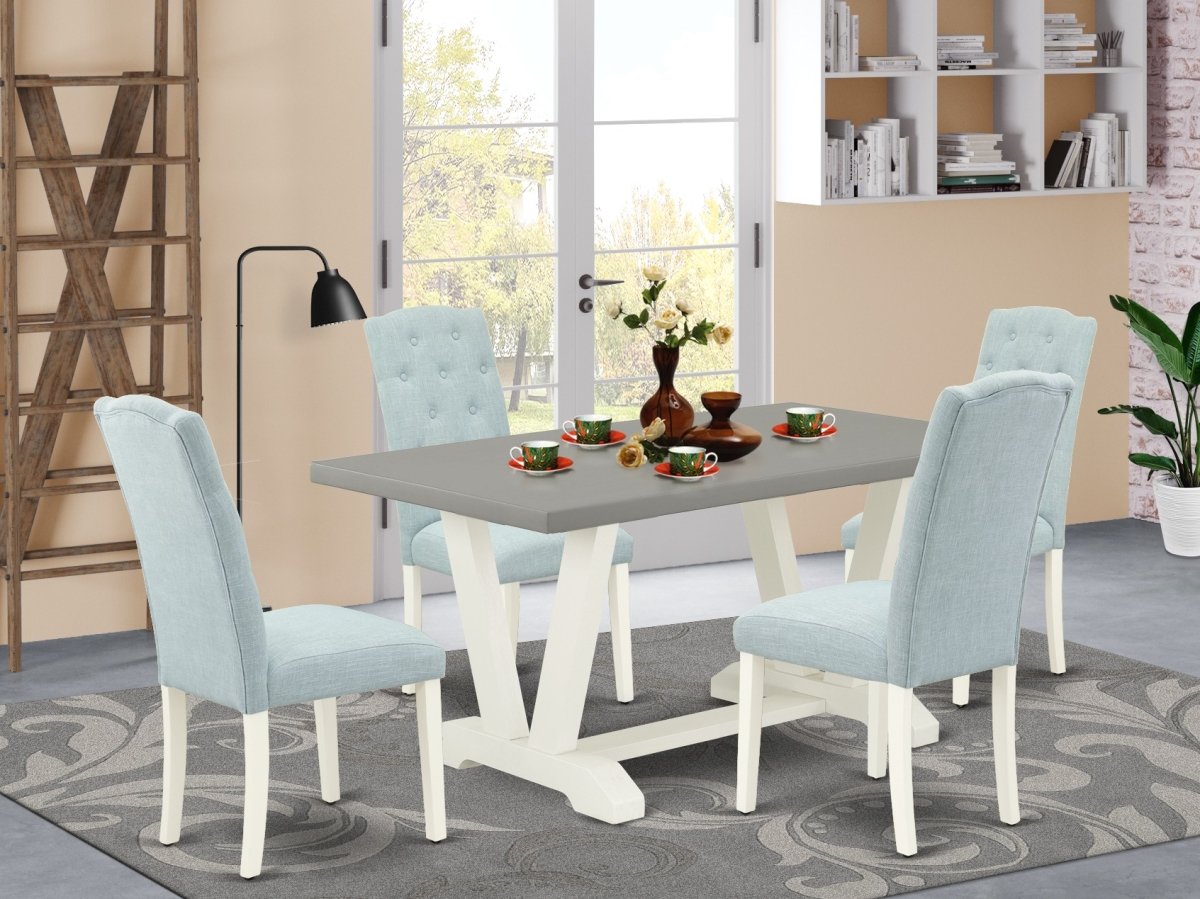 V096CE215-5 5 Piece V-Style Dining Room Table Set - Linen White -  East West Furniture