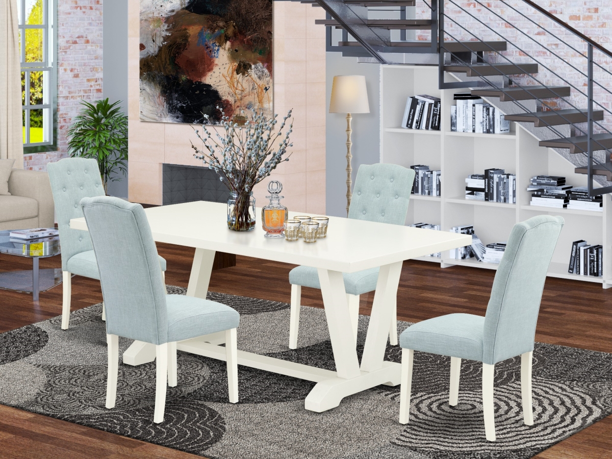 5 Piece V-Style Dining Table Set - Linen White