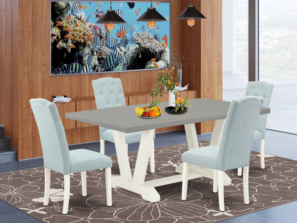 5 Piece V-Style Modern Dining Table Set - Linen White